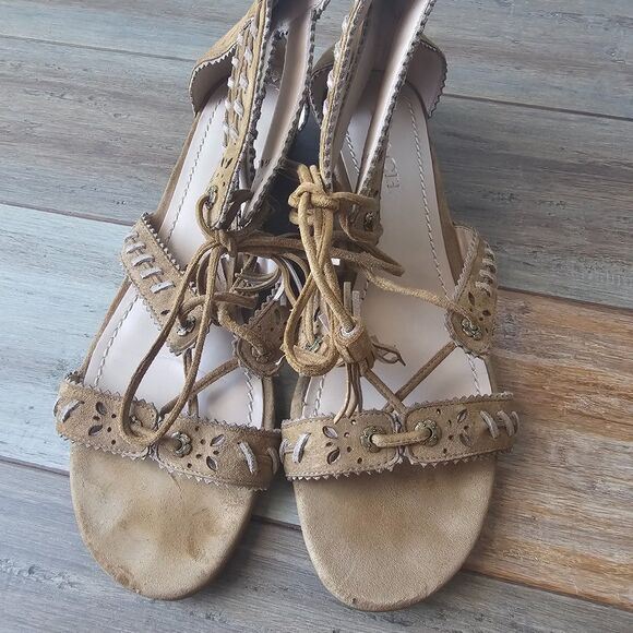 Coach Via Demi Wedge Sandals US 9.5B Brown Suede Lace-Up Gladiator Tassel - Picture 3 of 9